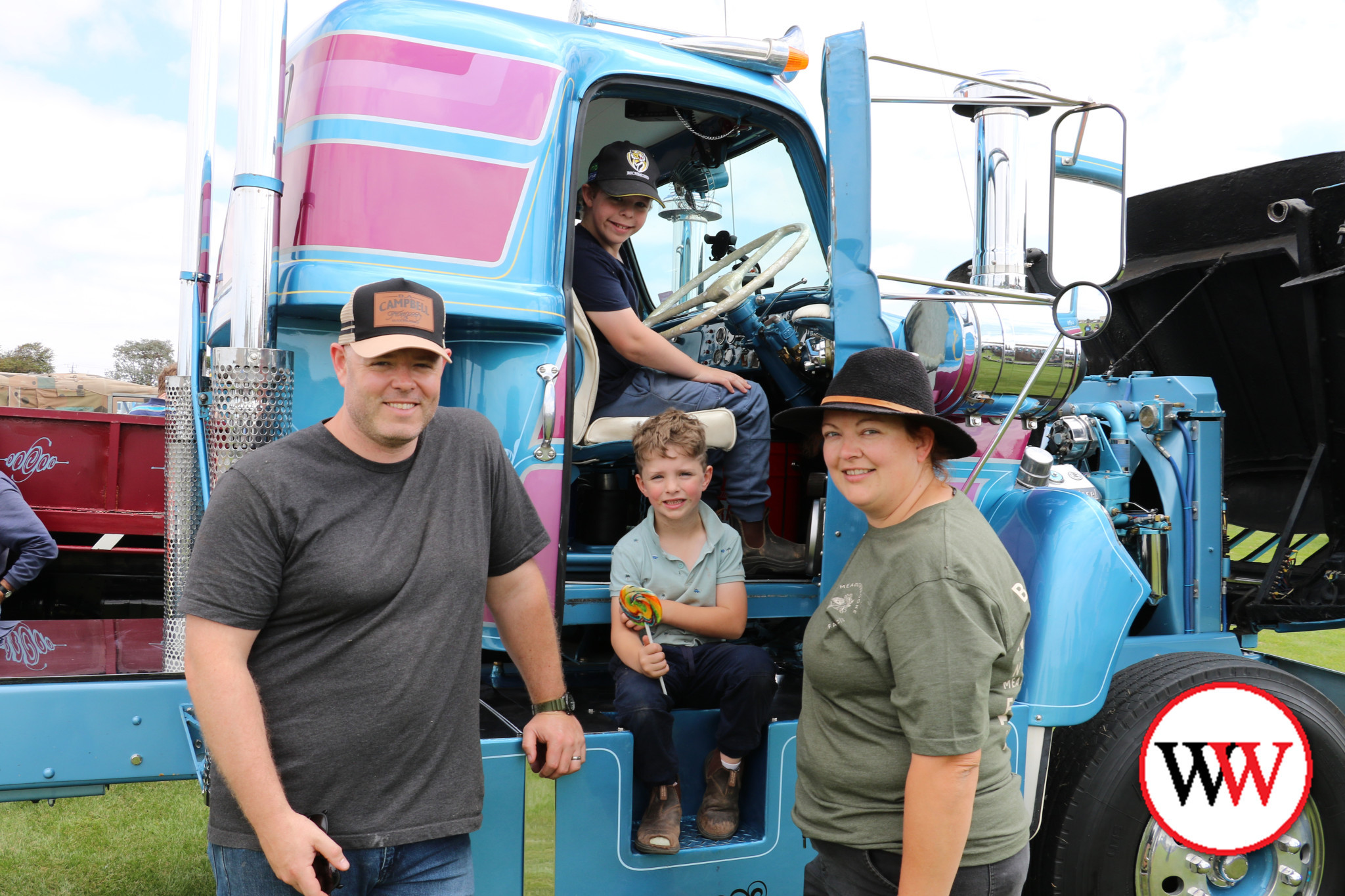 There was plenty of colour, noise and engine power in Koroit last weekend as the trucks rolled in to town. Pictured enjoying the fun of the day are Joel and Brooke Stewart with Oscar and Charlie.