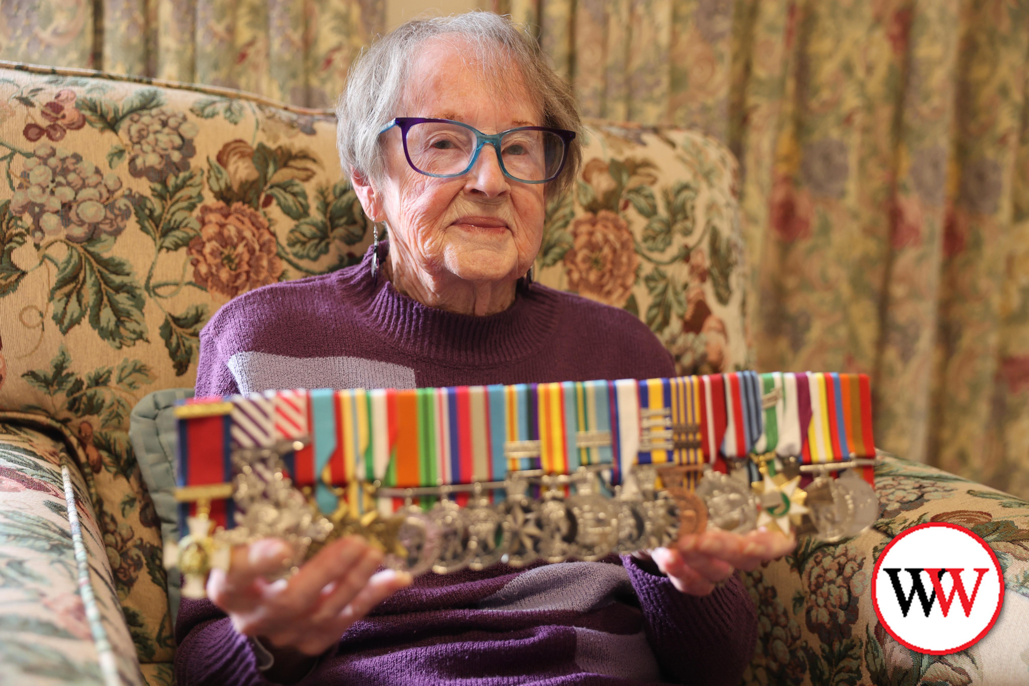 Warrnambool’s Helen Raw proudly shows the replica medals of those presented to her late husband, Air Commander Peter Raw, in recognition of his service during World War 2.