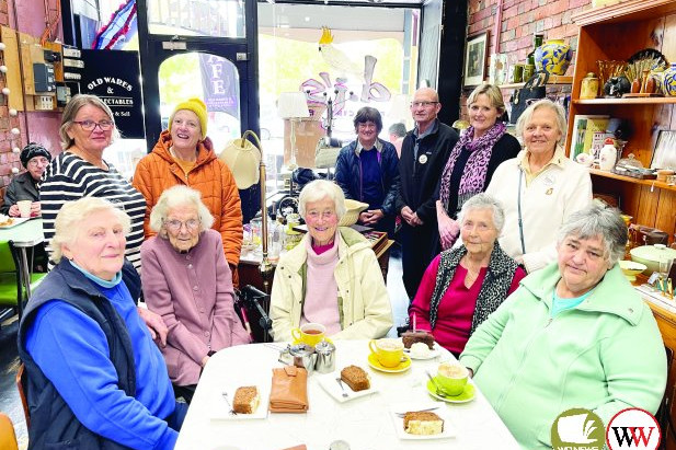 Members of Warrnambool Legacy enjoy morning tea in Camperdown. Included in the photo are, from left, Jan Murray, Trish Taylor, Margaret Toulmin, Sue Bourke, Jocelyn Banks, Pat Scott, Ray Howley, Nicole Morris, Barbara Anderson, Charmian Morris and Jan Fraser.