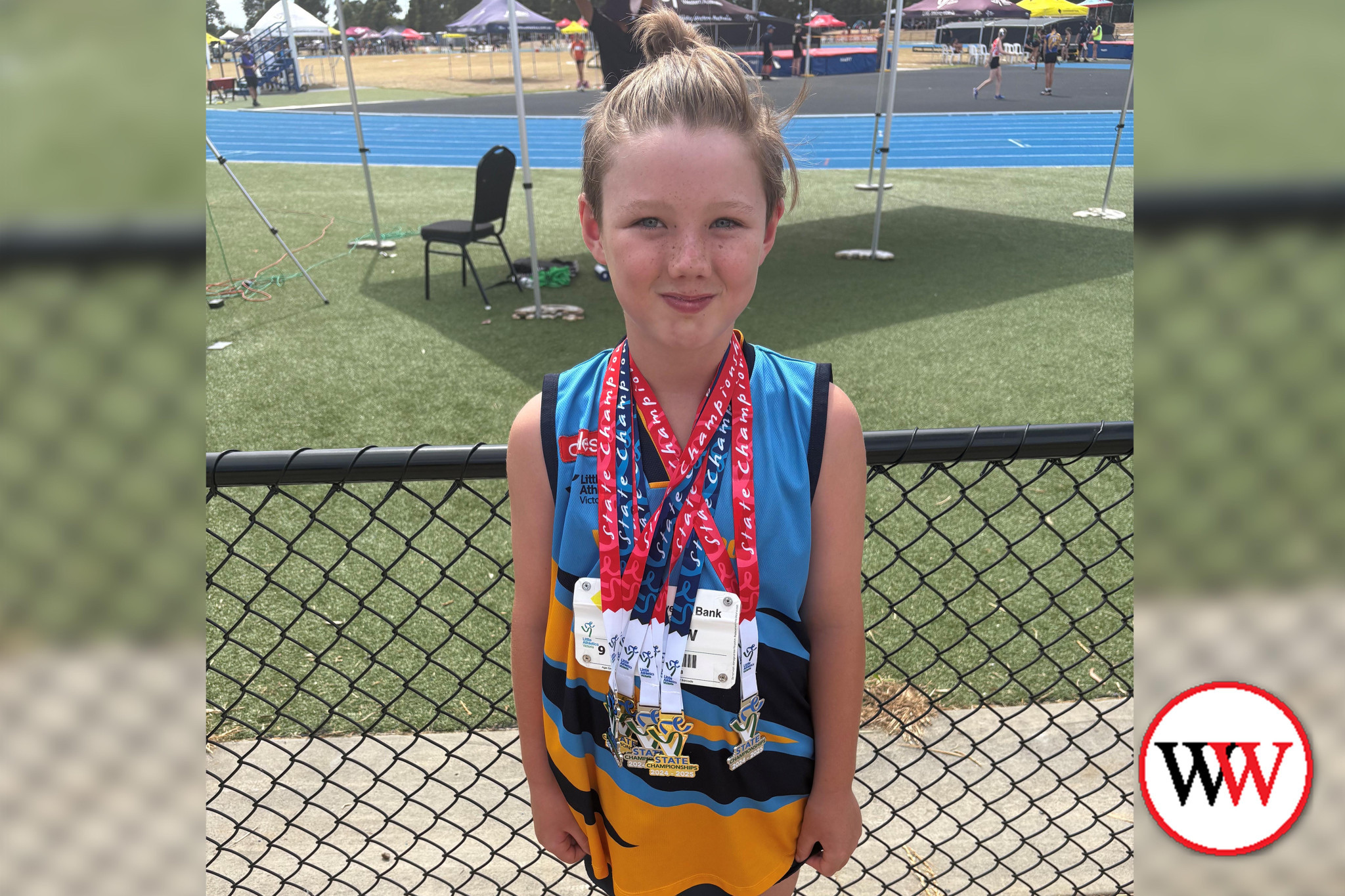 George Wilkinson with his swag of medals won at last weekend’s state championships.