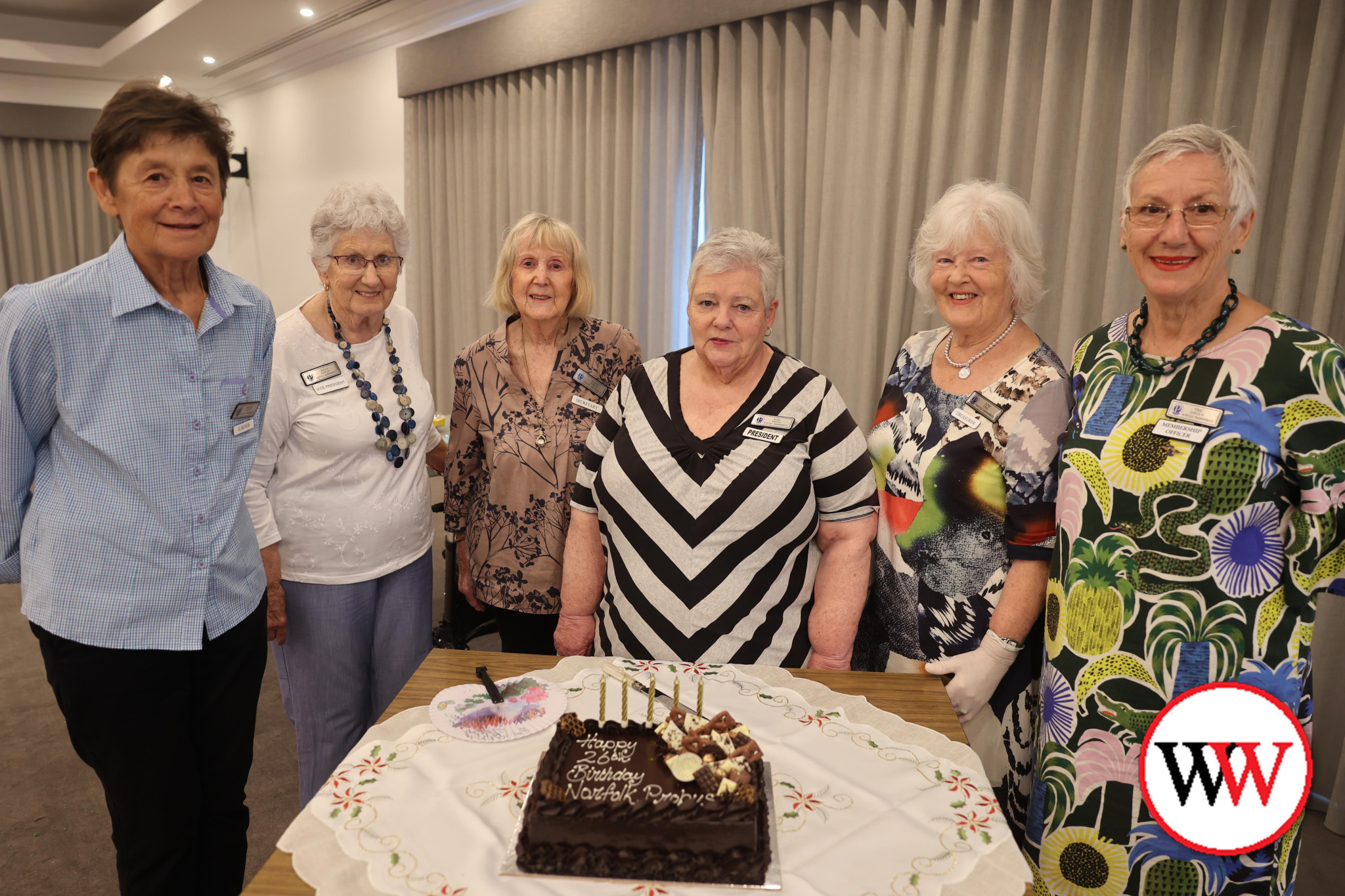 Ladies Probus Club of Norfolk Warrnambool committee members (from left) Phyllis Walsh, Joyce McPhail, Diane Sheedy, Leslie Whitfield, Jane Steel and Tric Johnson enjoy the birthday celebrations.