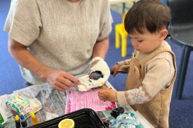 Trish and her granddaughter Alice paint with watercolour and lemon.