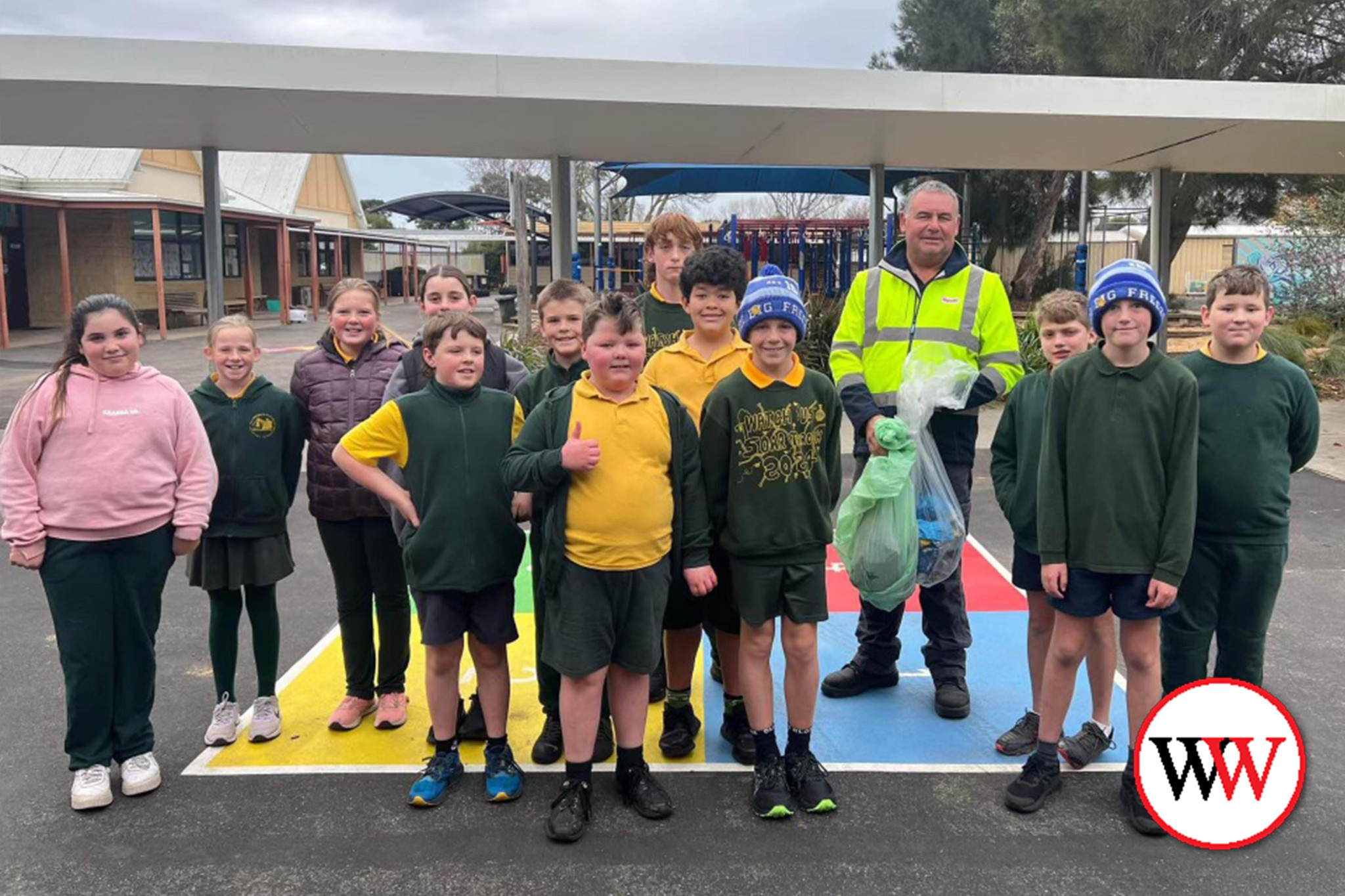 Brad Coppin spent time picking up rubbish with the year five students.