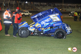James McFadden’s hopes of a podium finish in the A-Main also came to an end when he hit hard into the turn three wall.