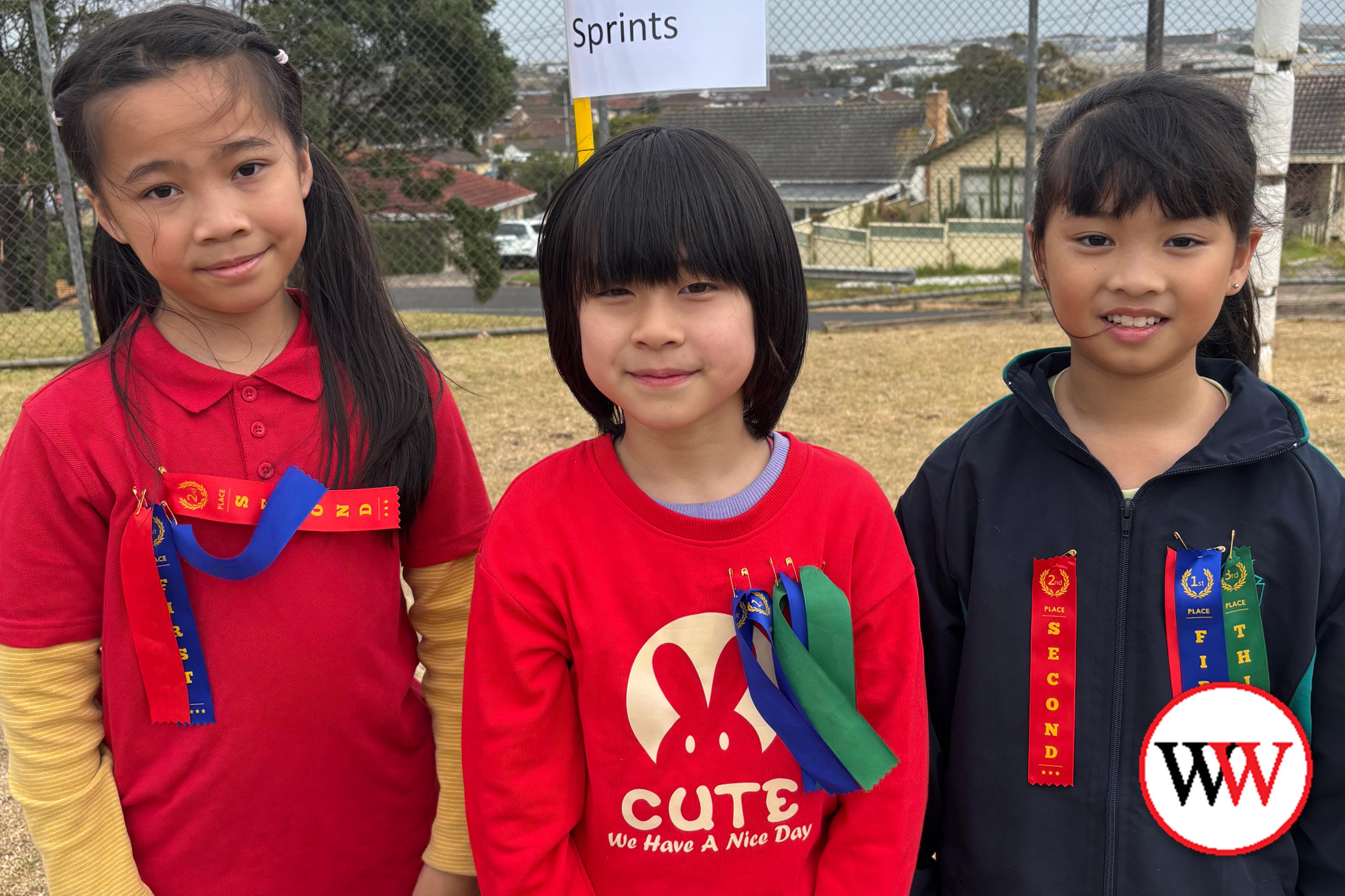 Placegetters in the nine year-old girls’ sprint, Sophia (first), Sophia (second) and Tina (third).