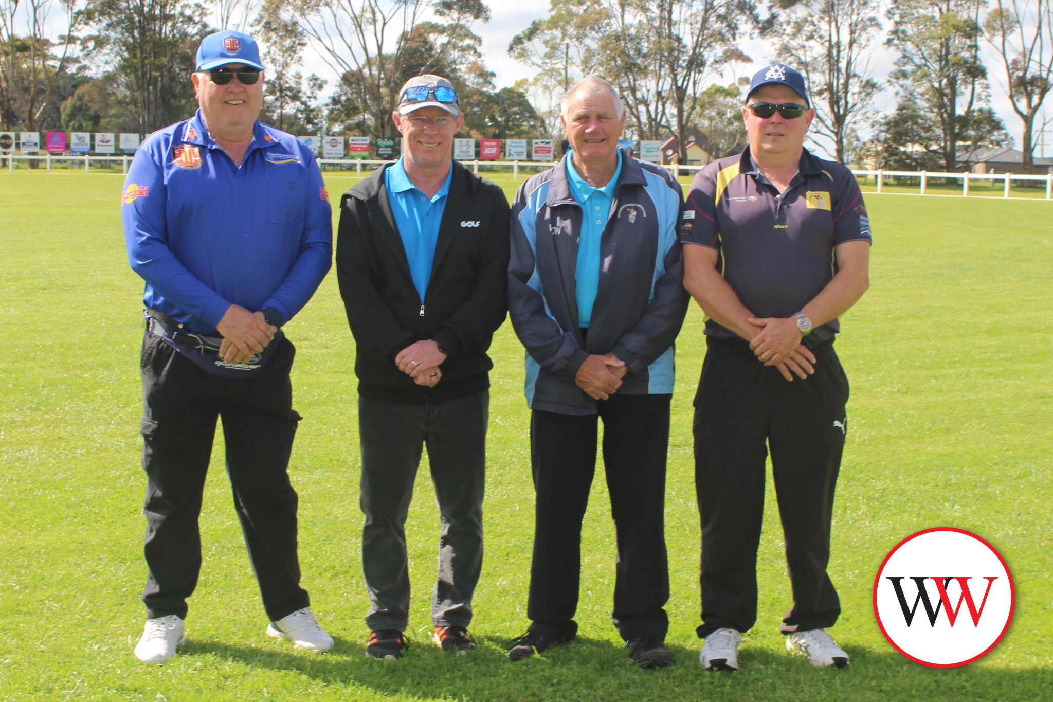 Super Smash umpires Rob Johncock, Jason Fitzgibbon, Peter Gehman and Steve Blacker.