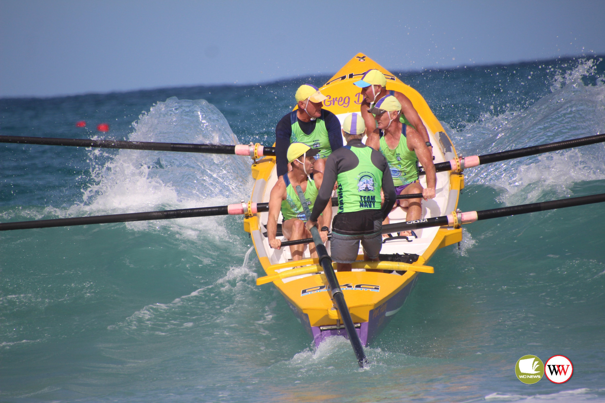 ‘The Shearwaters’ ride a wave during last week’s competition.
