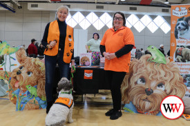 Story Dogs District co-ordinator Susie Alexander and Alison Bonier with Truffy.