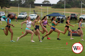 Action in the Under 18 girls 120m final