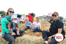 Emma Webster and Lisa Miller watched as children Lola, Hank and Vince had fun in the giant sand pit.