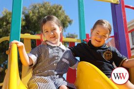 Triplets: siblings Ava and Bella Parker (along with sister Kenzie) are all off to a great start in their Foundation year at Warrnambool Primary School.