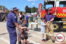 The Warrnambool Fire Brigade exhibit proved popular with kids who were keen to test out the fire hoses.