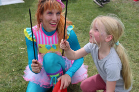 Warrnambool’s Luca Black was full of concentration as she tried her skills spinning a plate on a stick.