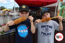 Brothers Alfie and George Van Engelen were keen to tuck in to these potato sticks at the show.