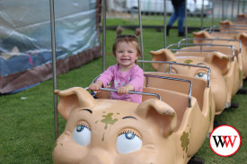 Two year-old Elsie Ball from Portland was excited to have this ride all to herself on Saturday afternoon.