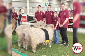 All Breeds Group of the Show ‘Georgie Crowe Memorial’ winners (from left) Damon Shalders (Willow Drive English Leicester Stud) and family members Isaac Shalders, Davey Shalders and Jack Holmes.