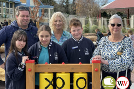 Student leaders Summreen Yousufi, Reem OBeid and Charlie Silver with Michael Walsh (MJ Walsh Landscapes), principal Clare Monk and Helen Bayne.