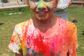 Hayley Wylie was the colour of the rainbow after her run.