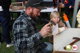 Two year-old Koby Keen of Koroit was happy to watch dad Nathan finish off this creation.