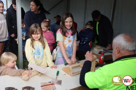 Koroit sisters Ella (8) and Aria (6) Keen enjoyed the woodworking activities.