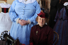 The dressmaker’s shop always attracts visitors, with volunteers Crystyn Baldwin and Valerie Kennerson happy to show some colourful designs.